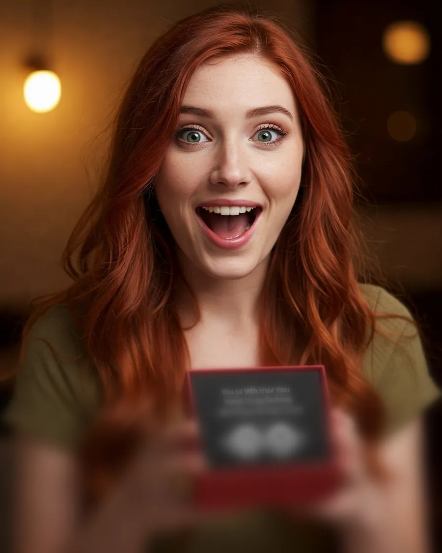 A woman opening a gift and hearing her song for the first time